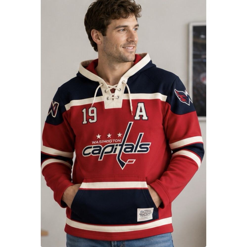 Washington Capitals Old Time Hockey Lace Up Hoodie Jersey Red Men L NHL